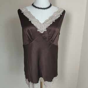 Nordstrom Intimates Womens Y2k 90s Brown Silk Lace-Trimmed Camisole size L